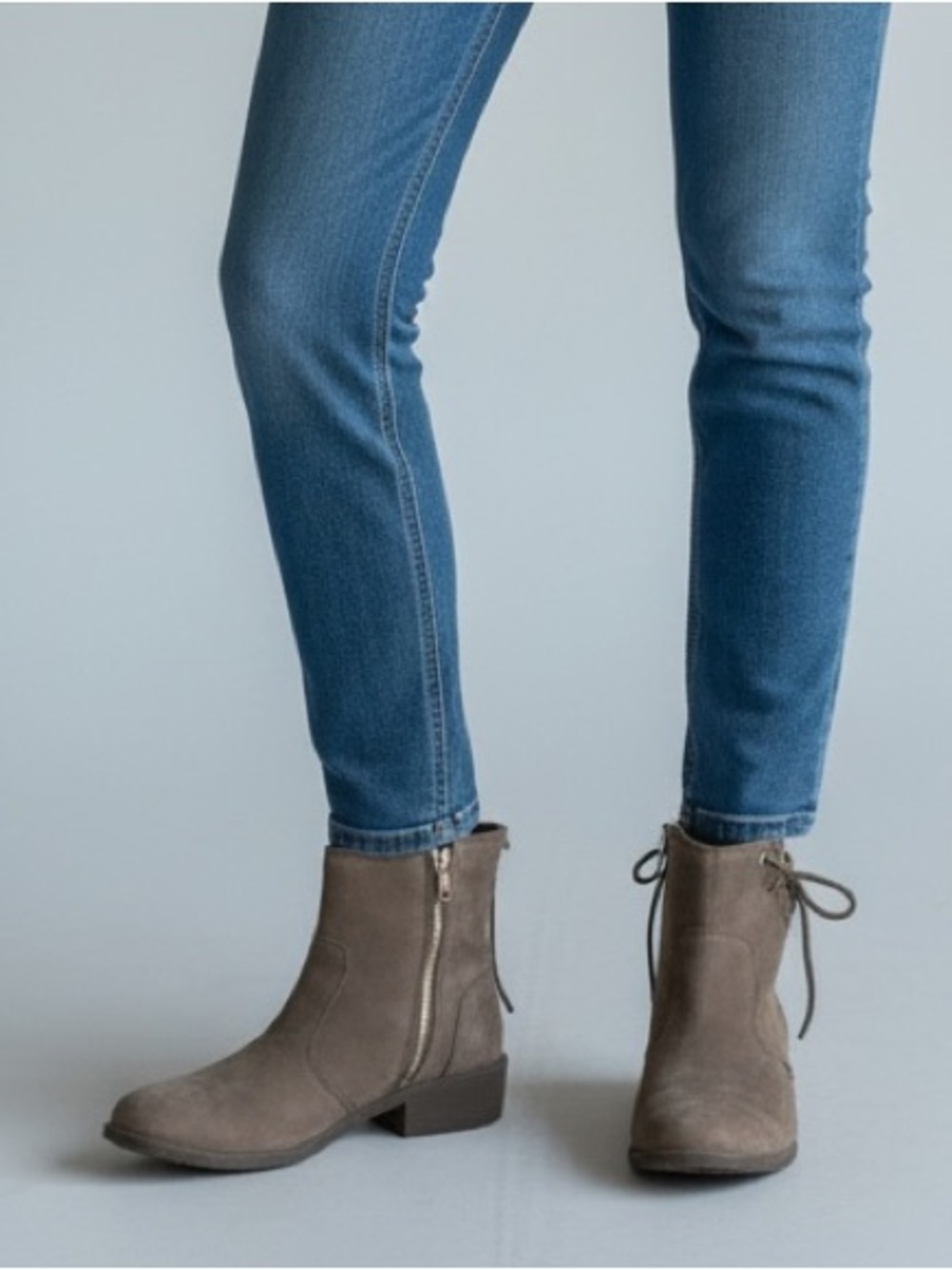 Sperry Taupe Suede Lace-Back Ankle Boots with Side Zip